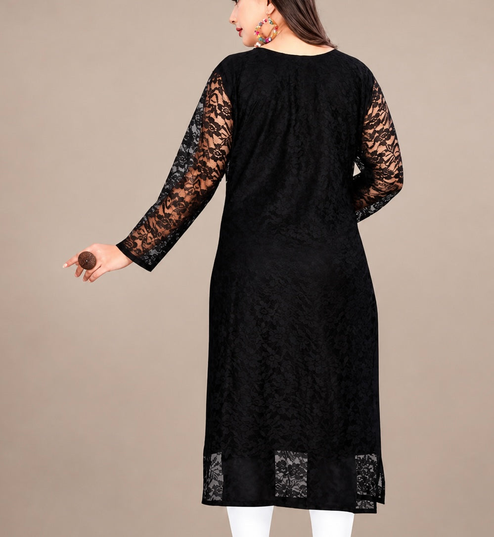 Women Black Designer Lace Kurti