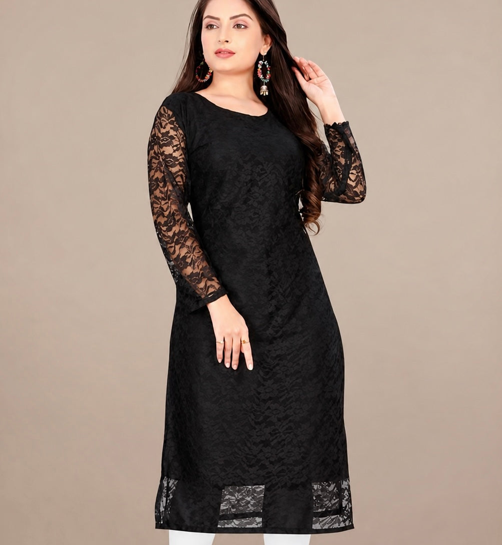 Women Black Designer Lace Kurti